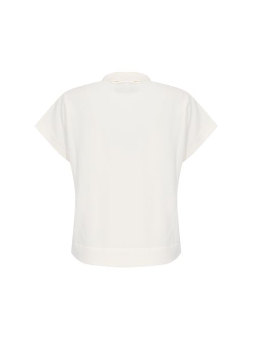 Polo manica kimono in viscosa con ricamo Latte Alpha studio | AD-6270B2003